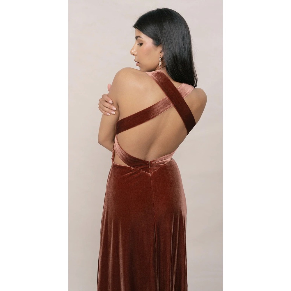 Revelry Dylan Velvet Maxi Dress Rust Rose Pink Criss‎ Cross Back Size 6 - Picture 2 of 7